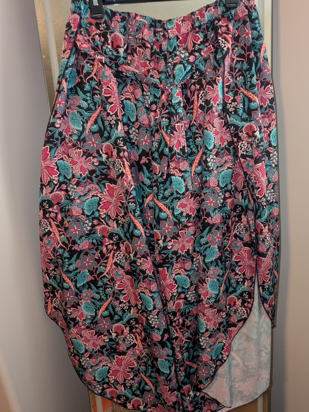 Floral Drawstring Pant in Teal & Pink